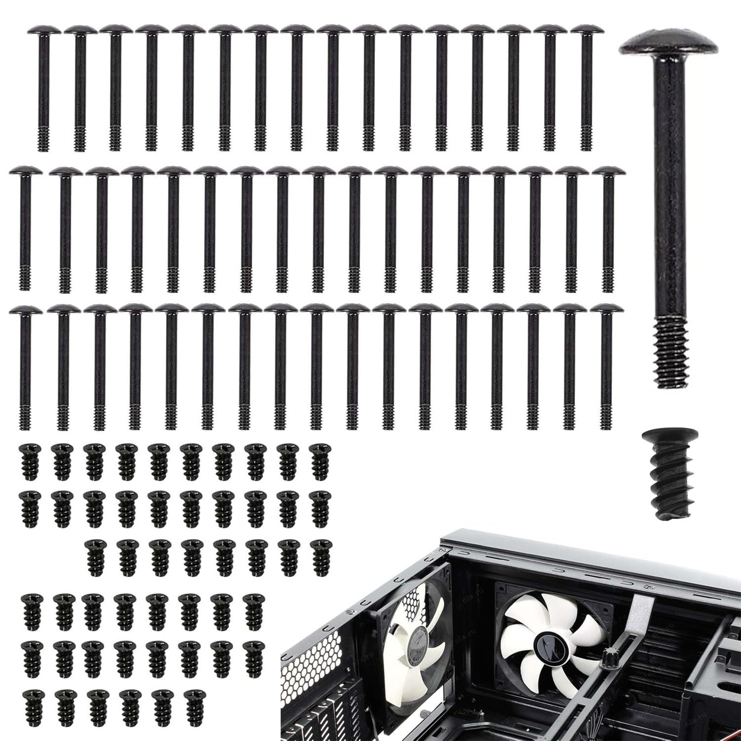 100 Pezzi Kit Viti per Ventole Computer Testa Piatta 2 Tipi Nero