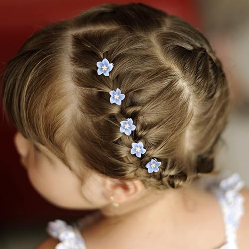 Wecoe 20 pinzas pequeñas para el cabello con flores azules, flores amarillas, lirio, para niñas, bonitas, pequeñas, pequeñas, decorativas, para