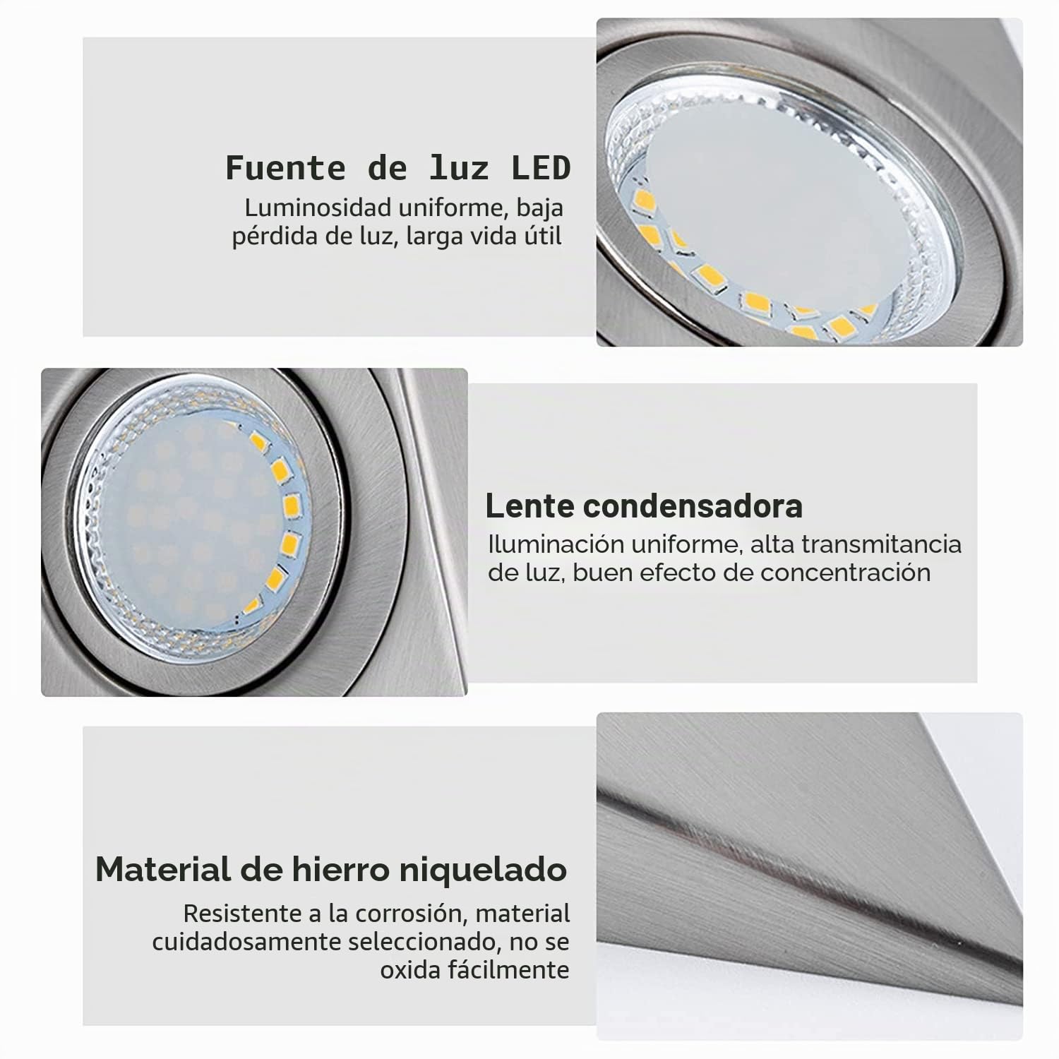 Juego de 3 lámparas LED para debajo del edificio, triangular, lámpara de cocina con interruptor, triángulo de acero inoxidable bajo armario luz para entrada, armario, armario de vino, estantería