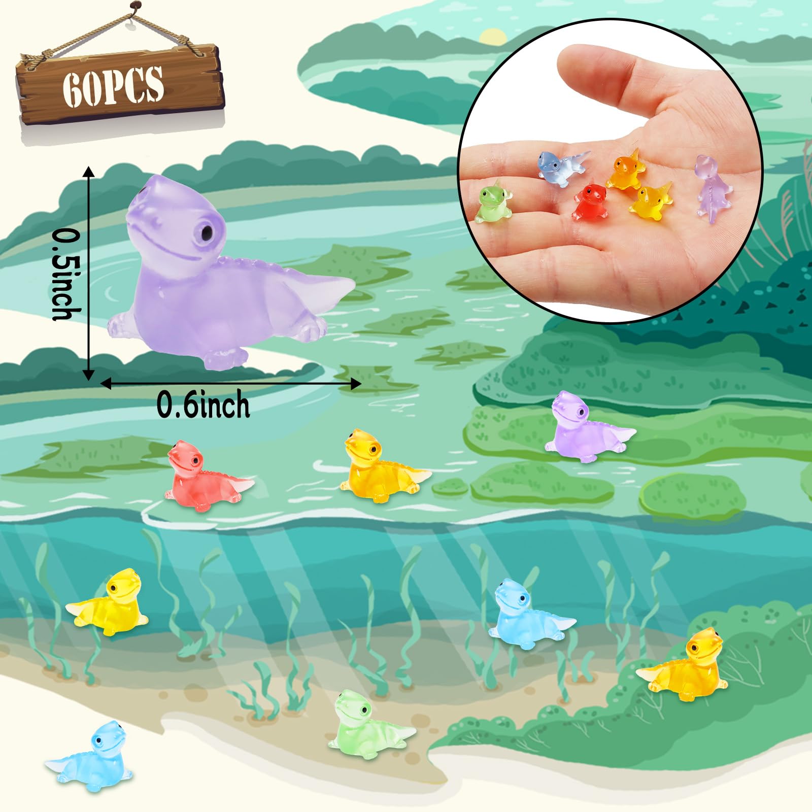 Bbiamsleep 60 Pcs Luminous Mini Resin Lizard Miniature Lizard Figurines Glow in The Dark Mini Lizard Figurine Mini Resin Animals for Fairy Garden Micro Landscape Decor Cake Topper