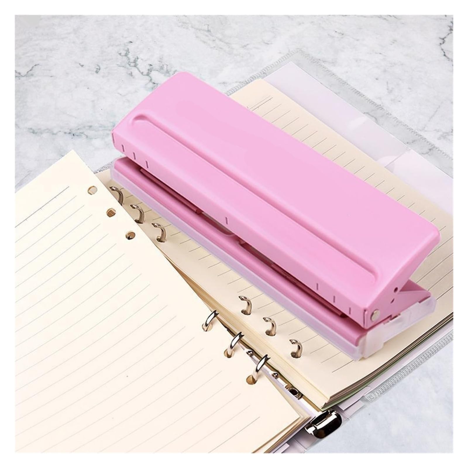 Perforatrice a 6 fori 1 punzone regolabile a 6 fori | 6 fori regolabili for A4/B5/A5/A6/A7 Capacità di 6 fogli(Pink)