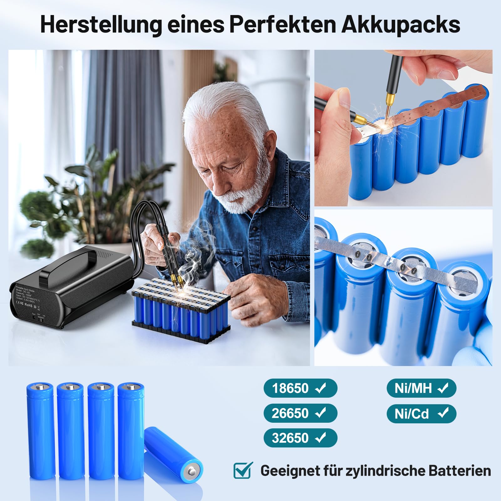 SeeSii Kondensator Punktschweißgerät, 3000F Punktschweißgeräte mit Farad-Kondensatoren, 4 Schweißnadeln, Spot Welder für 0,1-0,3 mm Nickelband, 120 Gänge, von Zylindrischen Batterien usw.