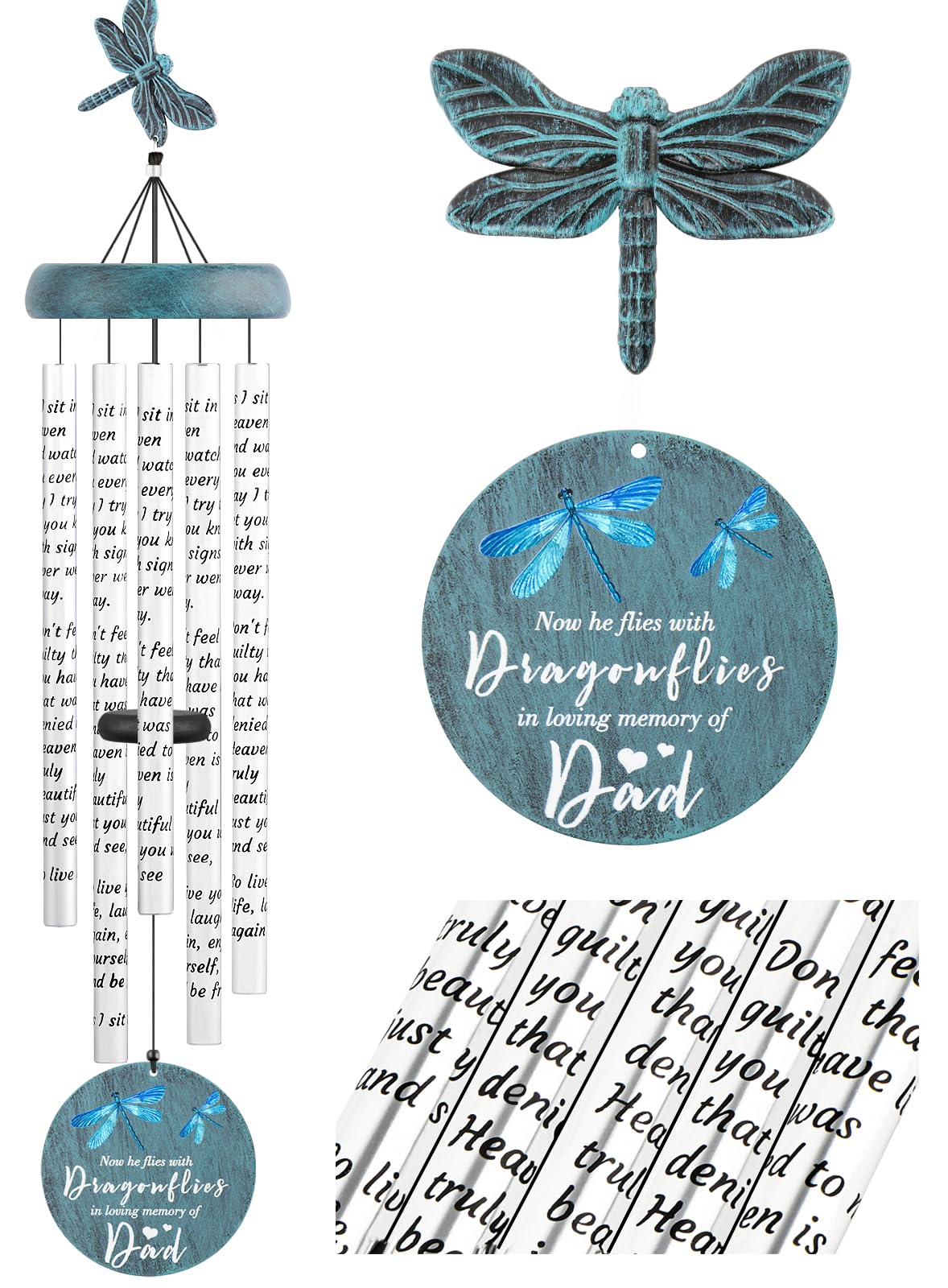 Fabuday Memorial Wind Chimes for Loss of Father - 36" Dragonfly Sympathy Windchimes for Outside, Sympathy Gift in Memory of Dad Bereavement Condolences Grief Remembrance Funeral