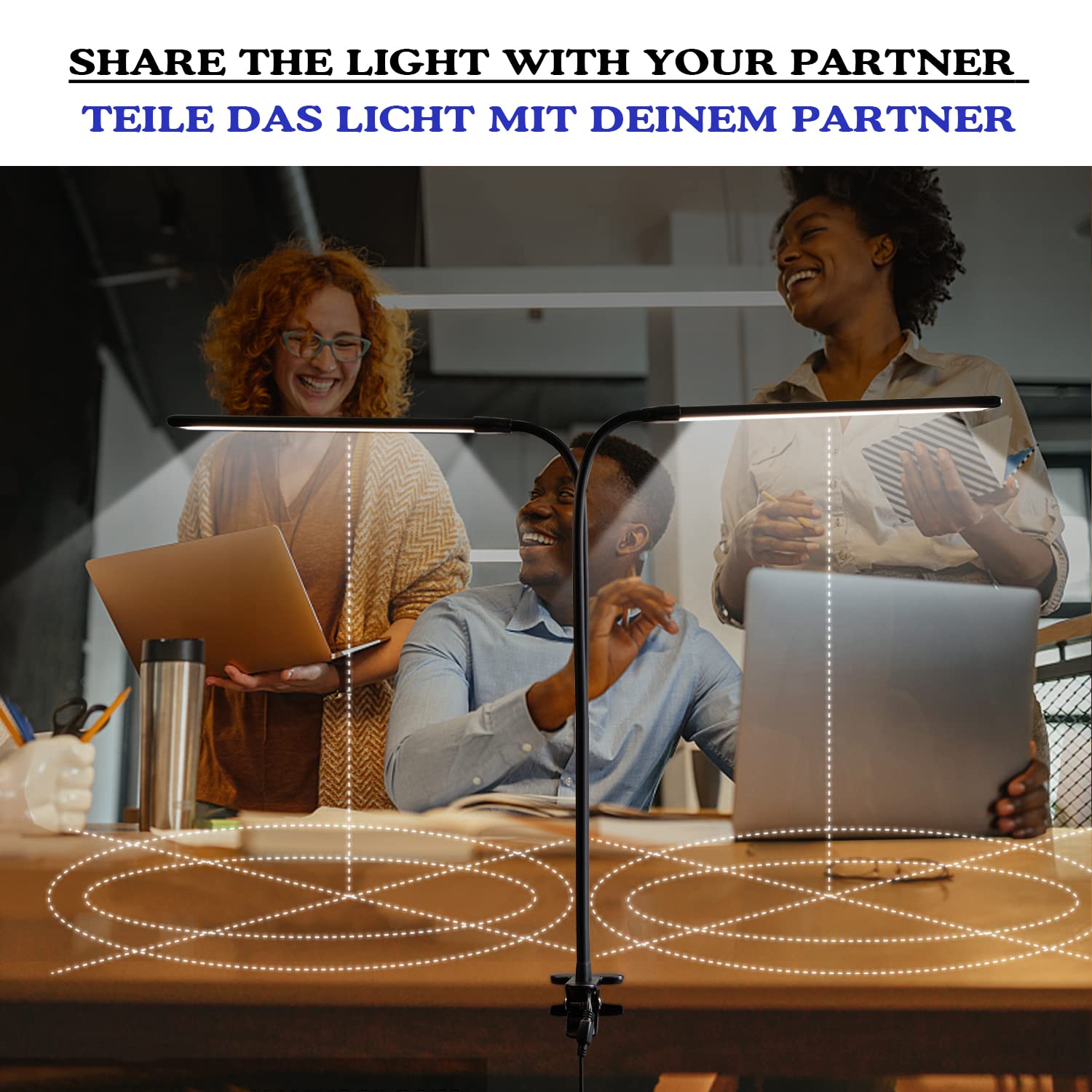 CeSunlight Desk Lamp, Clamp on Lamp with 2 LED Tubes, 13W, 1200 LMS, 3 Color Modes, 10 Brightness Levels, 18.5 Inches Flexible Gooseneck LED Clip Book Light for Reading, Working (Adapter Included)