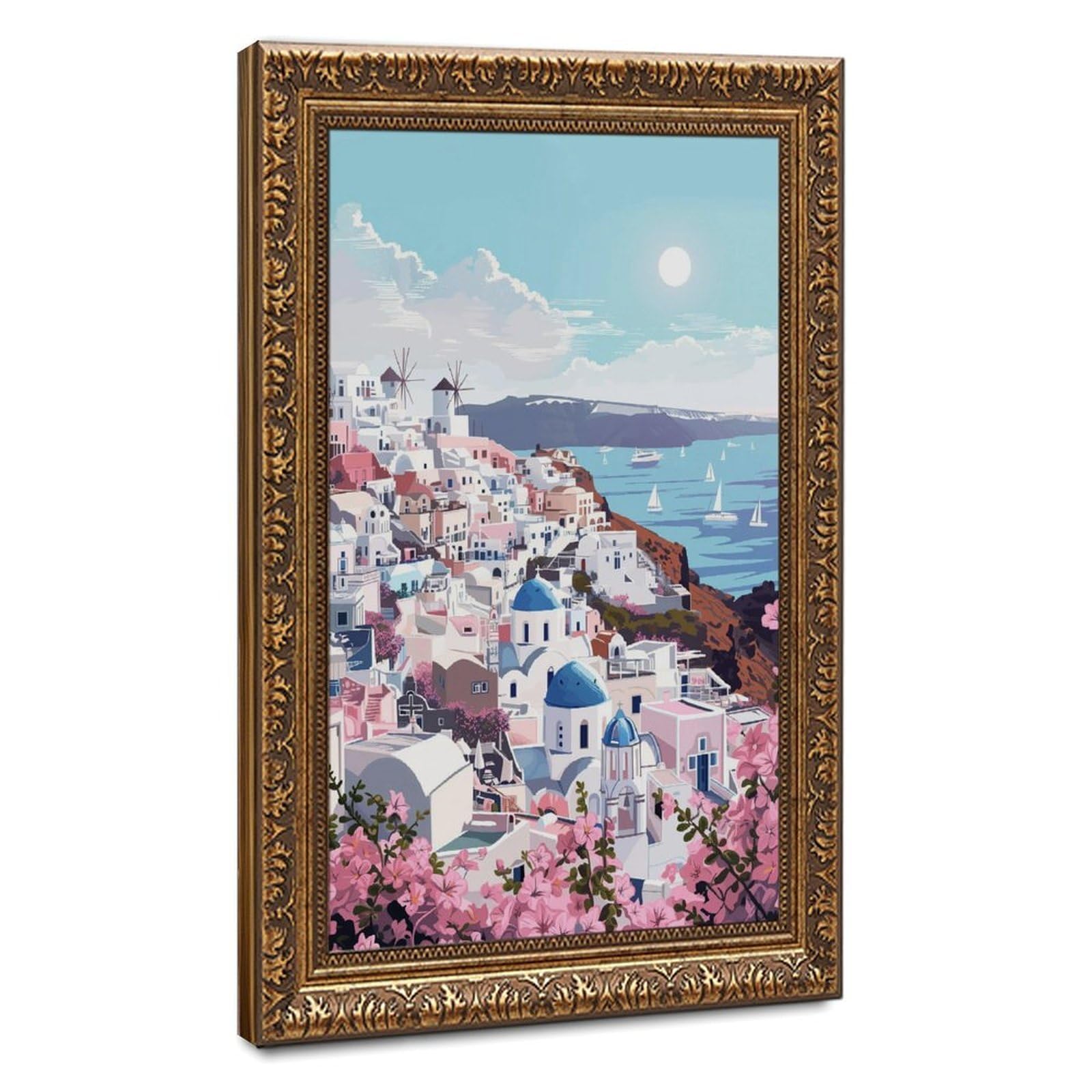 Bareronor Santorini Canvas Poster Bedroom Decor Landscape Office Room Decor Gift 24" L X 36" W