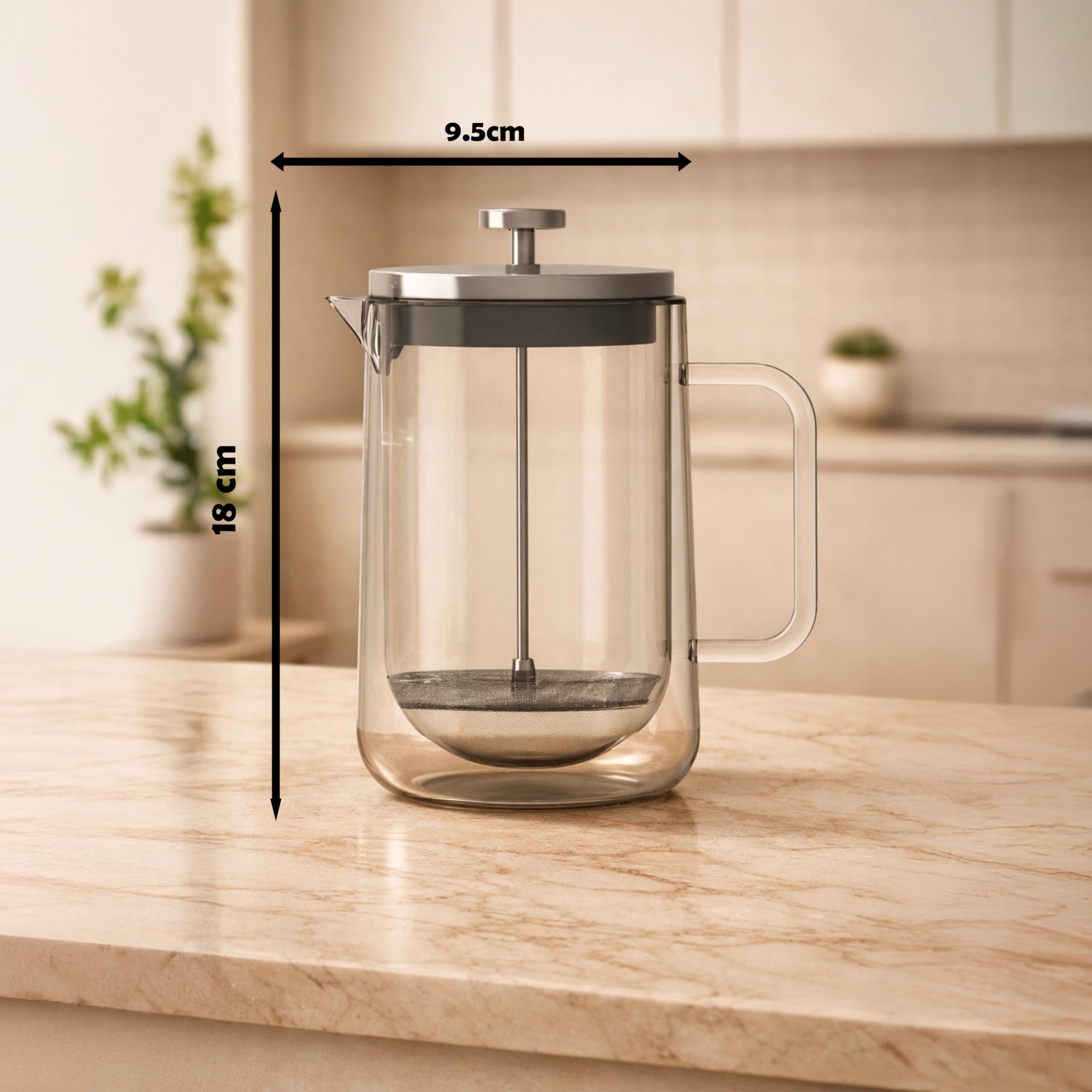 Nuts – Cafetière À Piston Double Paroi 800 ml En Verre Borosilicate | Isolation thermique double paroi, compatible thé et café, lave-vaisselle, base feutrée protectrice