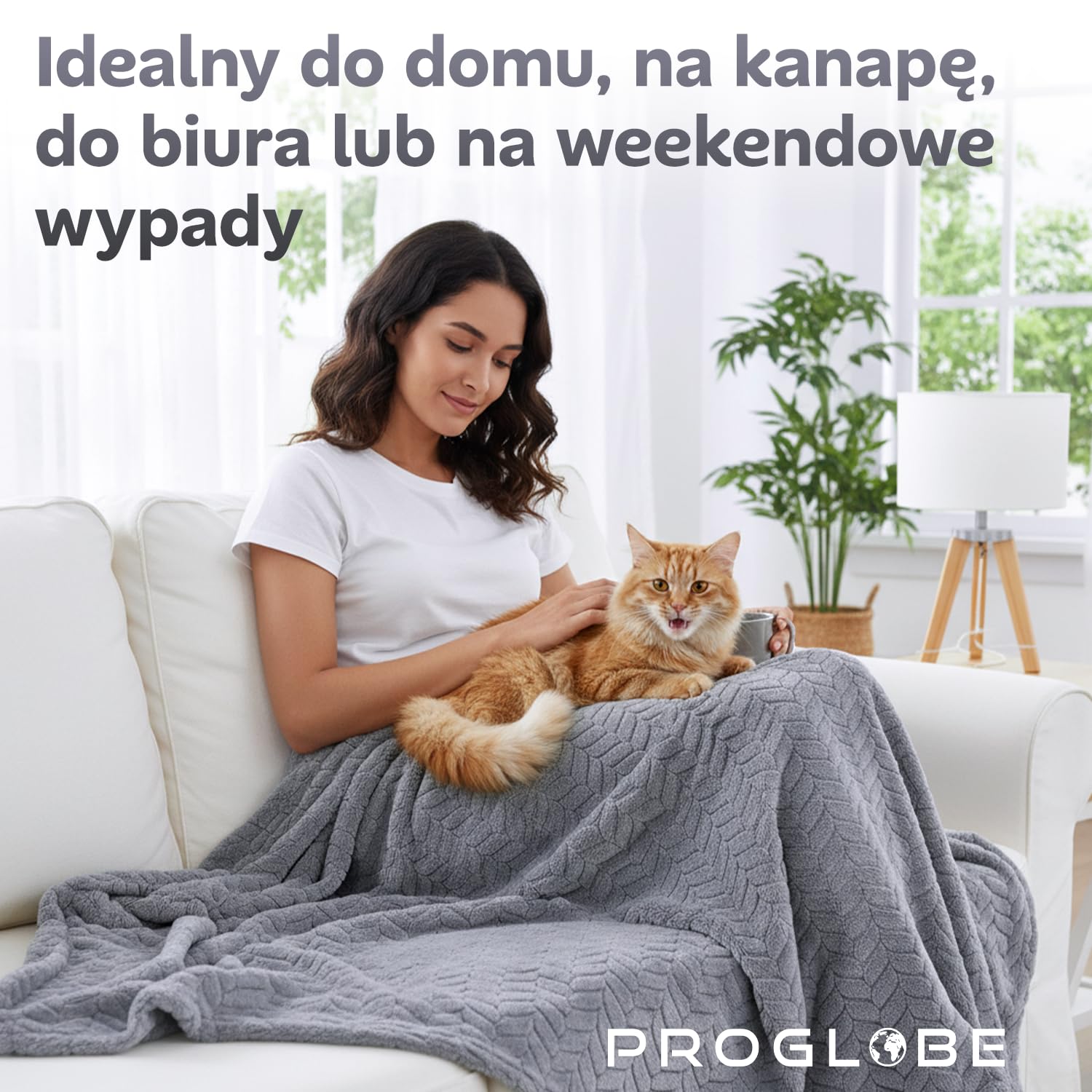 Proglobe Miękki i ciepły koc podróżny do samolotu i samochodu - niezbędny na długie loty dla kobiet, mężczyzn, dzieci - kompaktowa poduszka z pokrowcem na bagaż i klipsem do plecaka, szary