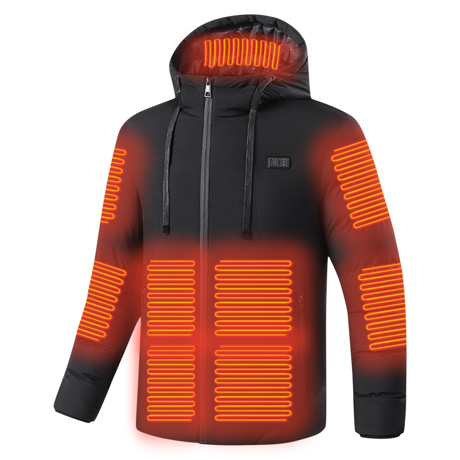 Veste Chauffante Avec Capuche Pour Homme Et Femme,Doudoune Chauffant Électrique Lavable,Manteau Hiver Chaude Avec 2 Niveaux De Chauffage Et 15 Zones Chauffage,Manteaux Imperméable Chaud Épais