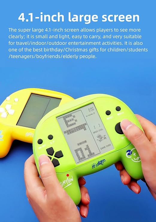 JXD Handle Brick Game Console 4.1Inch Great Grip Feeling 2574 in 1 Retro Puzzle Block Games Handheld Game Player for Travel/Indoor/Outdoor Children/Students/Teens/Birthday (Green)