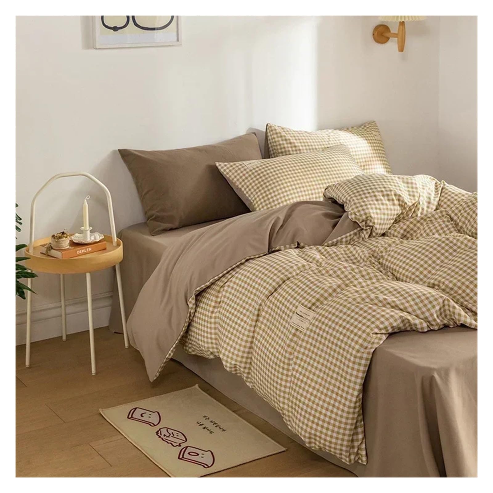 Amazon｜100% コットン 3点 チェック柄布団カバーセット、グリッド幾何