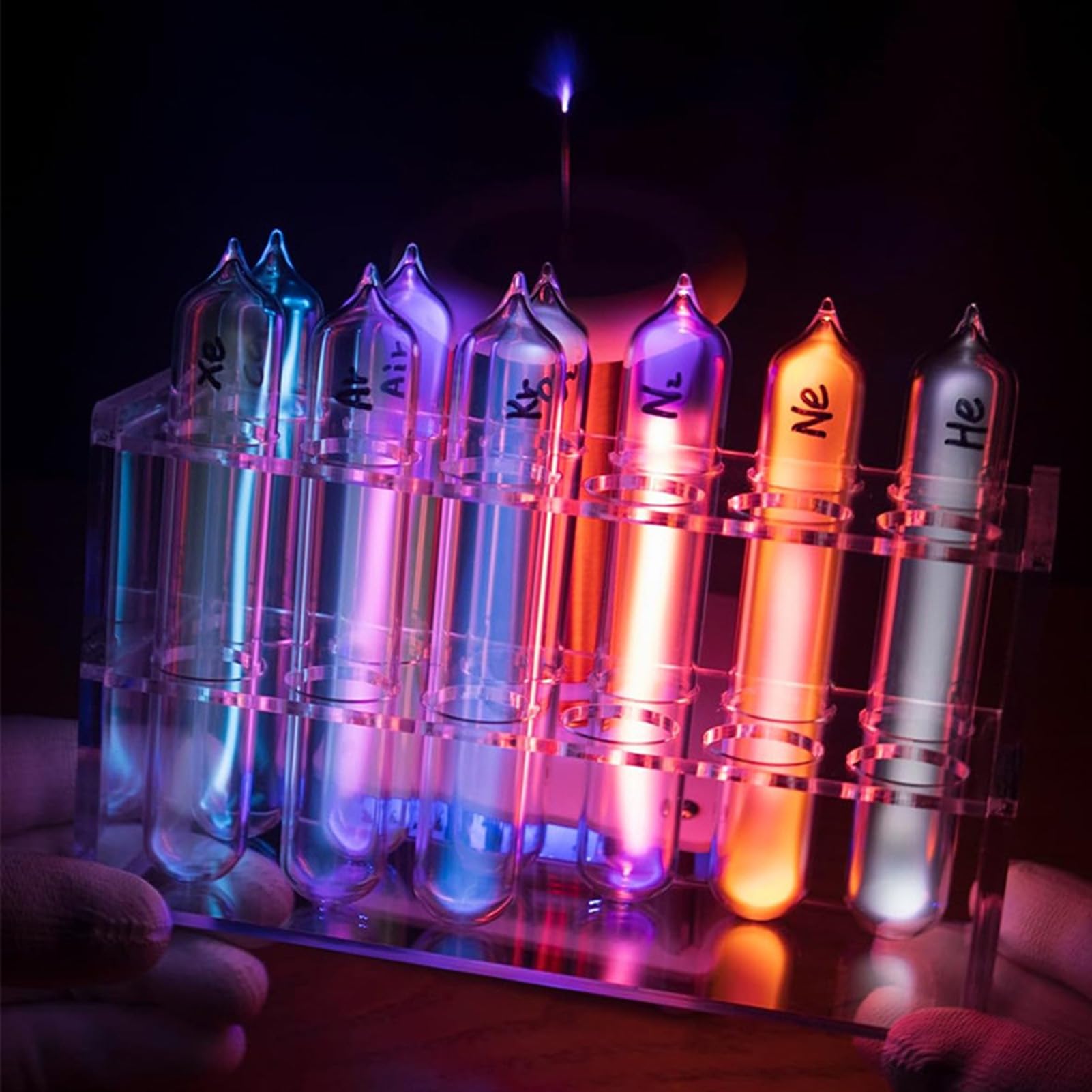 Tubes Lumineux à gaz Nobles, Élément de gaz rares scellé en Verre, 99,999% satisfait, Idéal pour la Collection, l'affichage, l'enseignement, Le Cadeau,Pack of 9