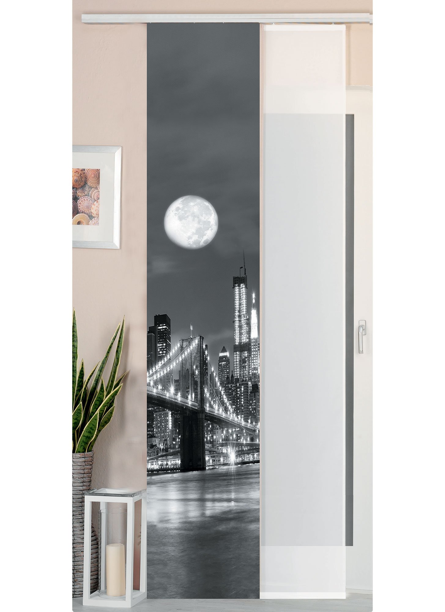Gardinenbox Sliding/Panel Curtain, Wild Silk Effect and Voile Panel, Polyester, Bridge, 245 cm x 45 cm, 2 Units