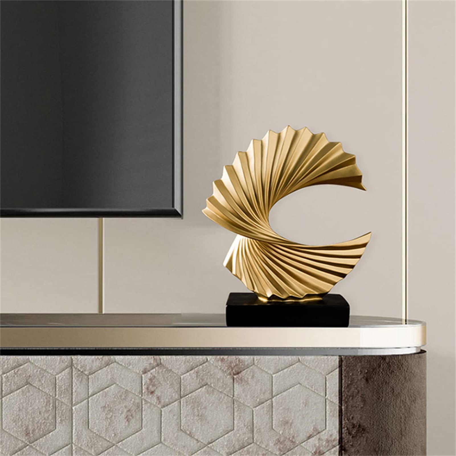Scultura A Onde Dorata In Resina - 27.5x24.2x10 Cm, Decorazione Astratta Per Casa, Ufficio, Regalo