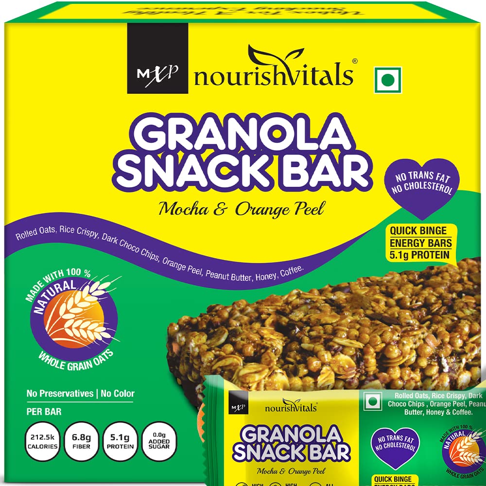 NourishVitals Mocha and Orange Peel Granola Snack Bar, 250g (5 Bars) (B079WSNYWB) Amazon Price History, Amazon Price Tracker