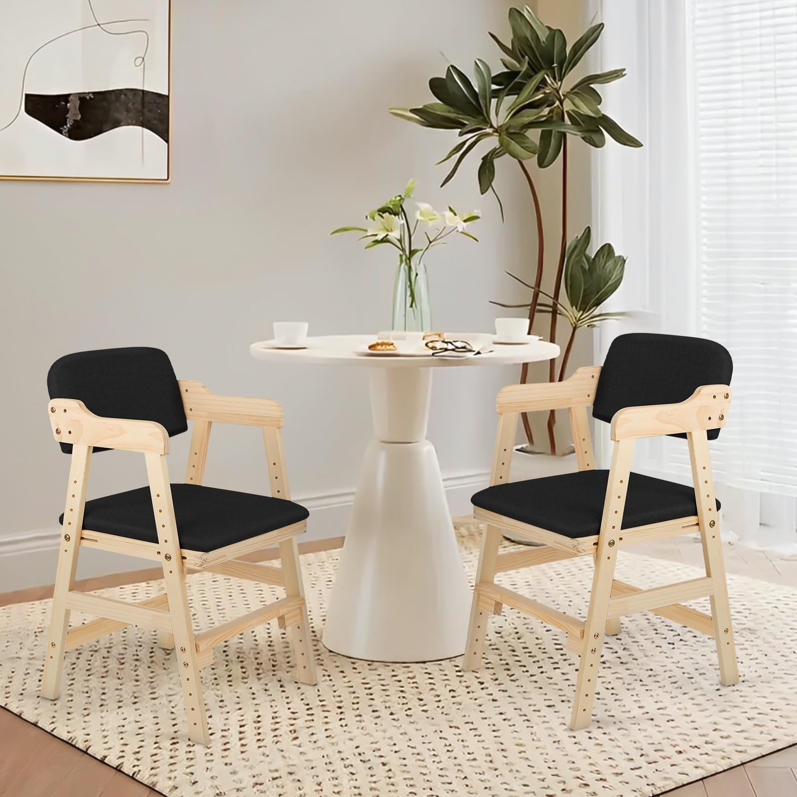 Trona Bebé Evolutiva, desde 6 Meses - 10 Años, hasta 30 kg, Trona de Bebé, Bandeja Extraíble, Asiento y Reposapiés Regulables, Madera Natural (48 x 46 x 78 cm - Negro)