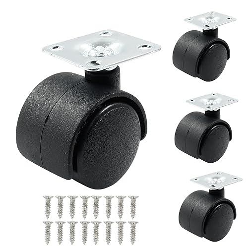 Vista 41 de 4 ruedas giratorias de 1 pulgada, ruedas giratorias de nailon negro con freno, ruedas giratorias de alta resistencia para muebles, carro, gabinete