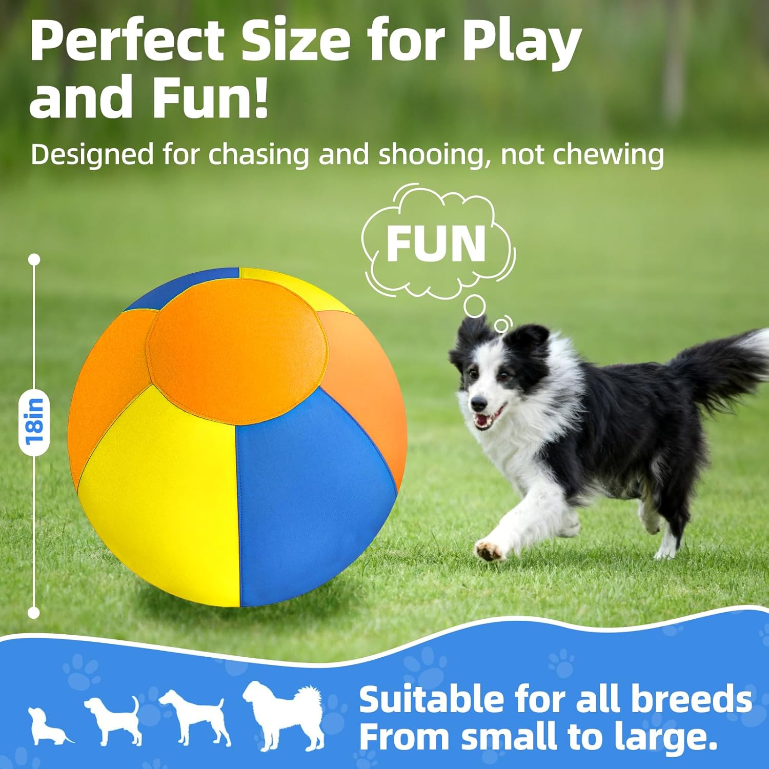 18" Herding Ball for Dogs - Upgraded Chew-Resistant Double-Layer Material Durable Waterproof Dog Toy Suitable for Australian Shepherds, Cattle Dogs, Sheepdogs (Orange+Yello+Blue)