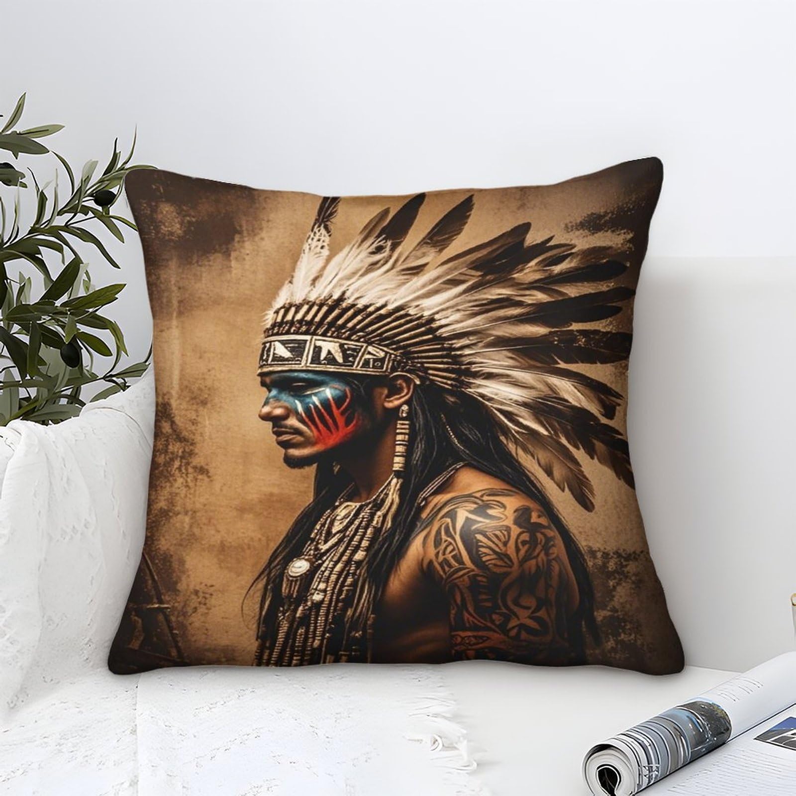 XiaopangXY Native American Throw Pillow Cover 40x40cm, Mohicans Pillow Cases Cushion Cover for Living Room Couch Sofa Home Decor