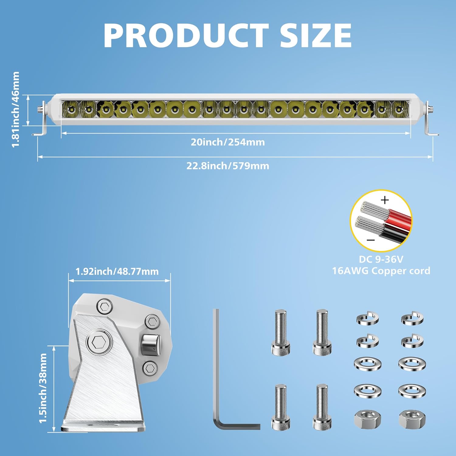 22 Inch LED Light Bar Single Row EK ENNOKING White Marine Spotlight High Bright 100W LED Spot Flood Work Light Driving Fog Lamp for Pickup 4x4 Truck ATV UTV Off-Road 9-36VIP68 IP69K