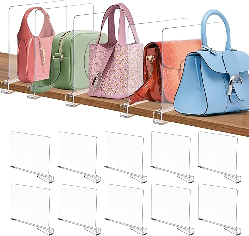 Organizador de ropa para armario, paquete de 10 separadores de estantes de acrílico transparente, separadores de armario para estantes, organizador