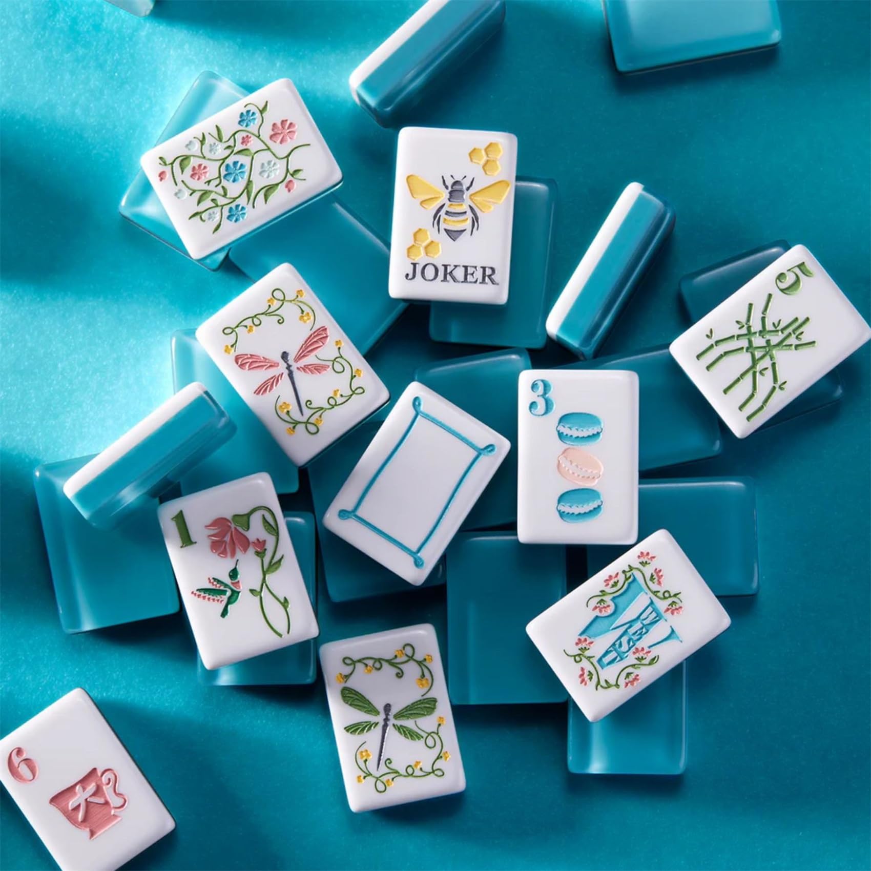 Genérico Juego de Mahjong, Juego de Azulejos de Mahjong de múltiples Temas con Bolsa de Transporte, Dados