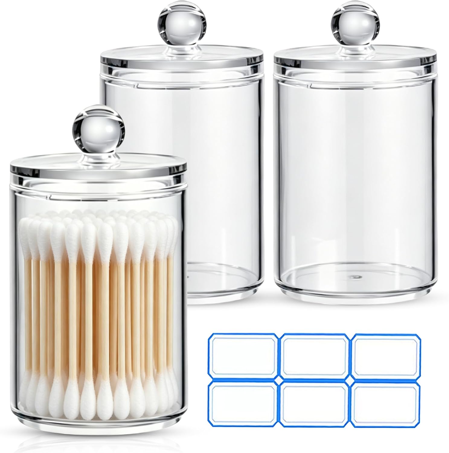 3 Pack Acrylic Qtip Holder Dispenser, Vanity Accessories