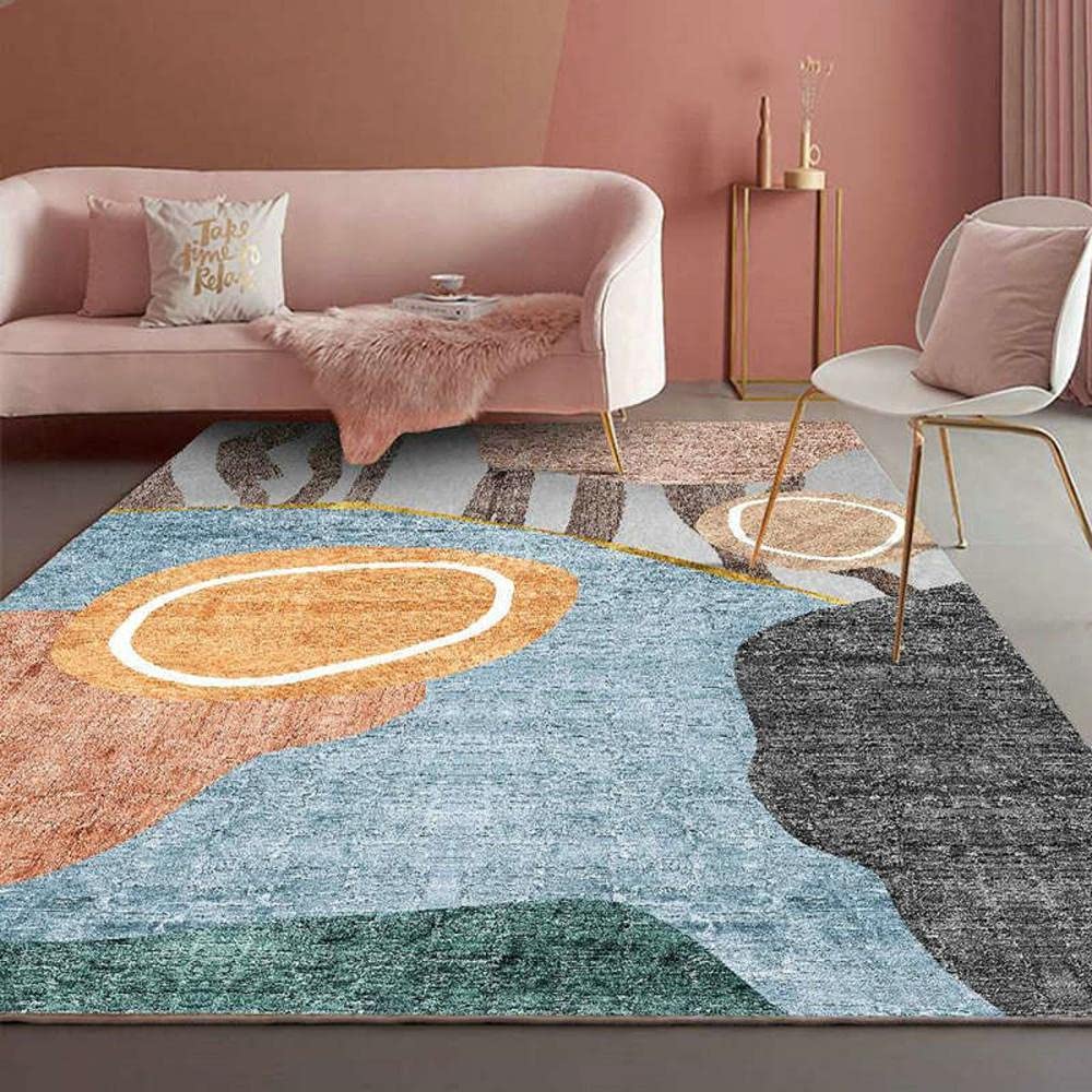 CCTYJ Blue Gray Green Orange Abstract Combination Fade Resistant and Wear Resistant Living Room Bedside Corridor Area Carpet-120x160cm Geometric modern traditional living room carpet