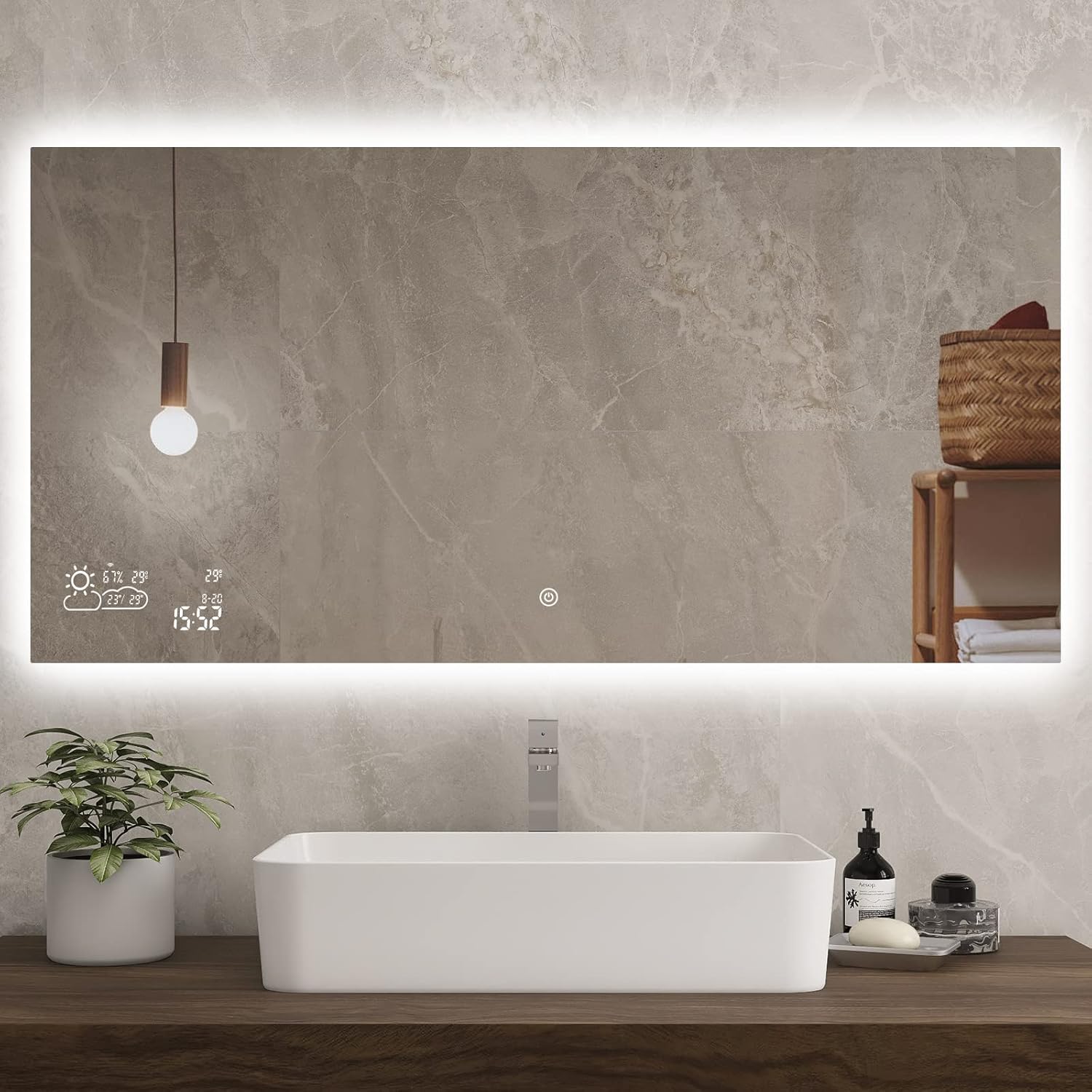 BYECOLD 48”x24” Smart Bathroom Mirror Wi-Fi Enabled Weather Display, Anti-Fog LED Light Vanity Mirror Backlit Frameless Lighted Touch Sensor Makeup for Wall - Horizontally Hang Only