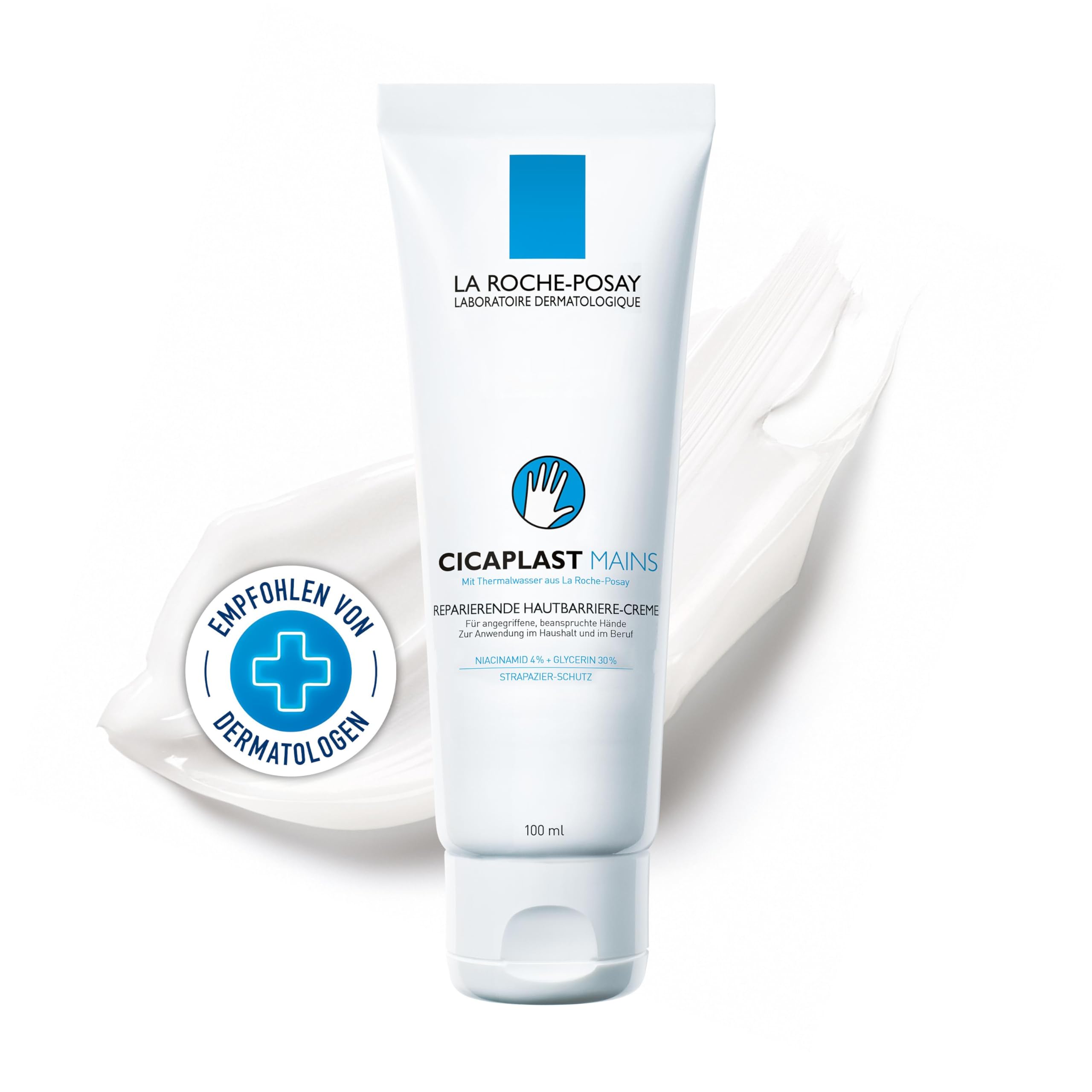 La Roche-Posay Cicaplast Hände, Reparierende Hautbarriere-Creme, Pflegend und Rötungen sowie Unebenheiten mildernd, Mit feuchtigkeitsspendendem Glycerin und Niacinamid, 100 ml