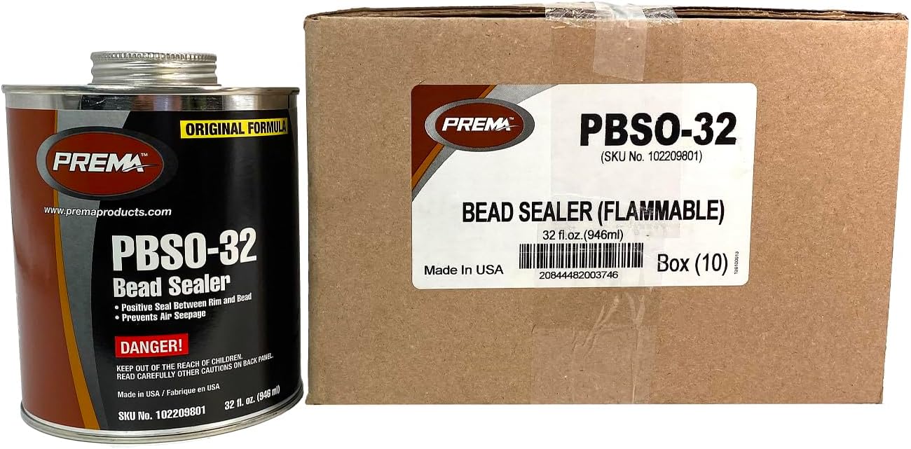 PREMA PBSO-32 Tire Bead Sealer, Wheel Rim Sealer - Original Thick Formula - 32 oz Can - Brush Top Can - Case of 10 Cans