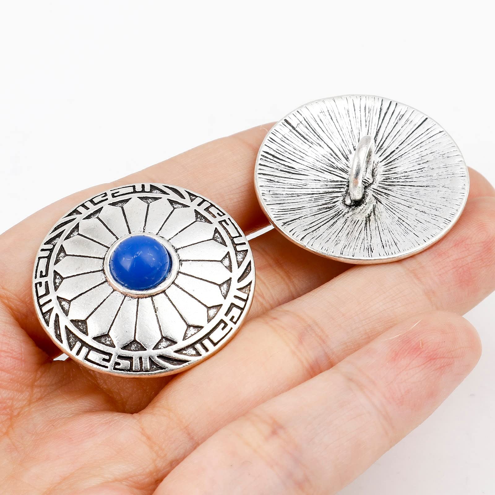 Botones de caña de costura de Metal de 3cm, plata antigua tallada