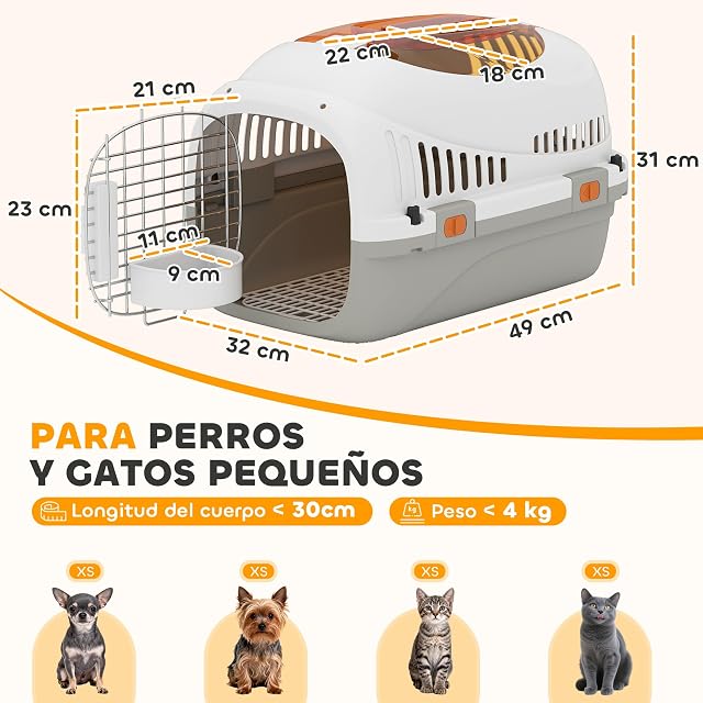 Foto 7 de 8 de PawHut Transportín para Gatos y Perros Pequeños 49x32x31 cm Gris Claro