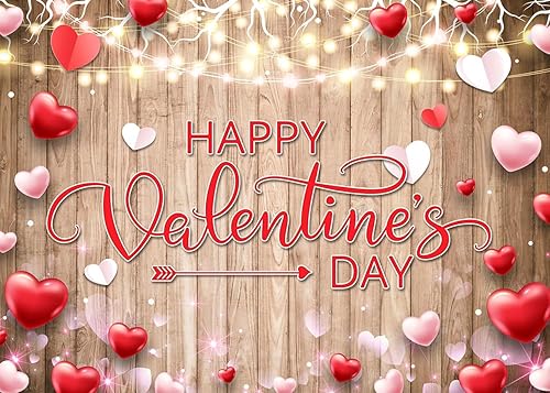 Alltten Telones de fondo para el día de San Valentín de 7 x 5 pies para fotografía de madera rústica, corazones de amor, telón de fondo para fotos