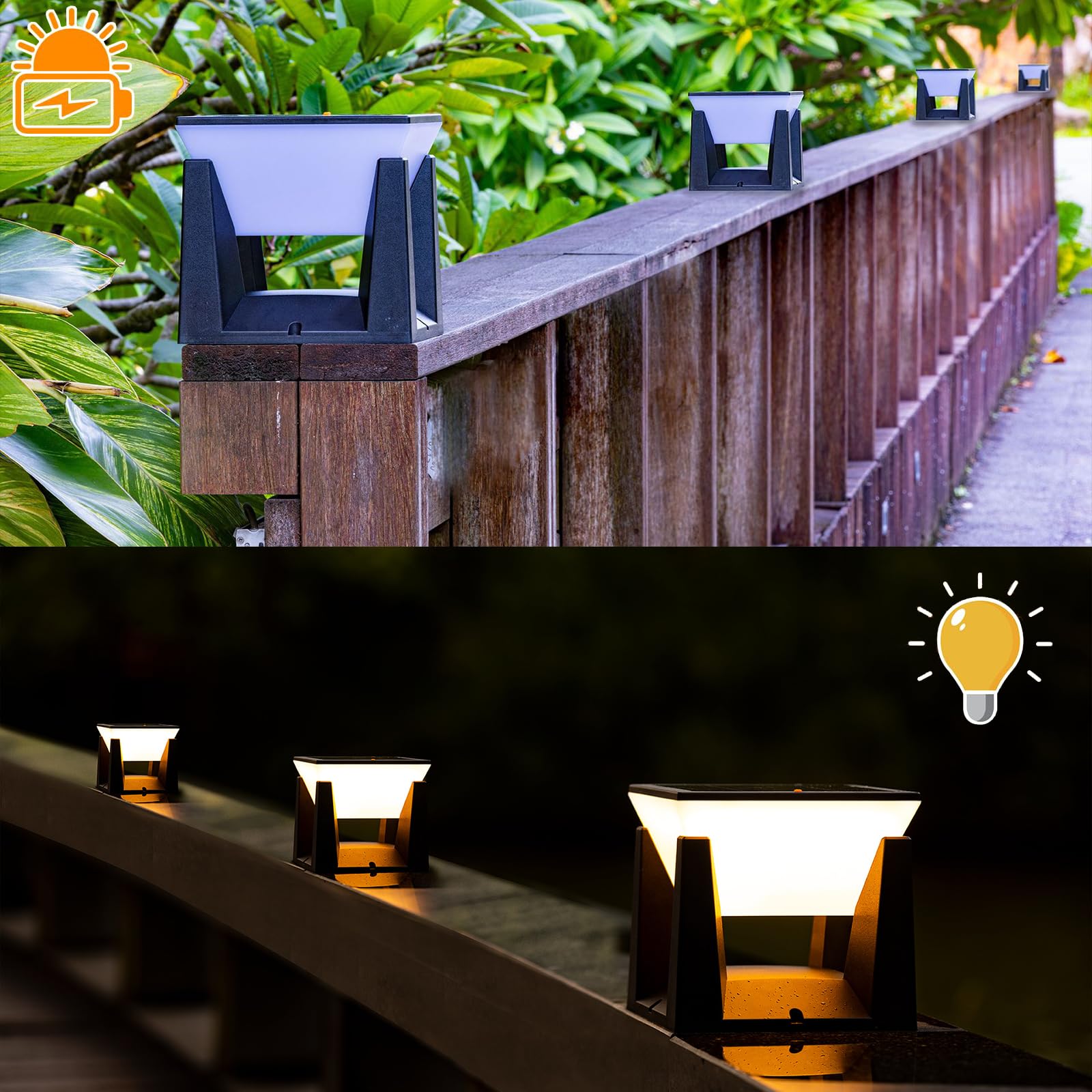 SOUNAY Solar Post Lights Outdoor, Dusk to Dawn Decking Post Light Ip65 Waterproof Solar Pillar Lights Outdoor, 3000k - Image 3