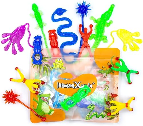 DoDoMagxanadu Paquete de 14 juguetes elásticos surtidos de juguetes adhesivos para niños, rellenos de cesta de mano adhesiva, juguetes novedosos