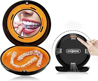 Travel Retainer Case, Cute Aligner Case with Mirror, Compatible with Invisalign, Slim Mouth Guard Holder Denture Grillz Container, Dental Guard Cases with Vent Holes, Black