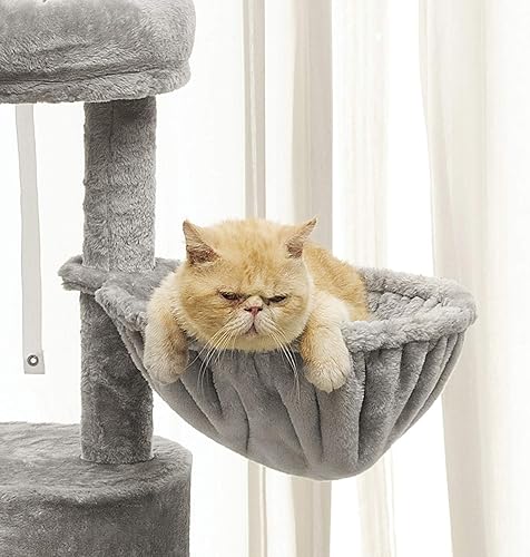 Miniatura 6 de Hey-brother Cat Tree with Scratching Board, Cat Tower with Padded Plush Perch and Cozy Basket, Multi-Platform for Jump, Light Gray MPJ005W