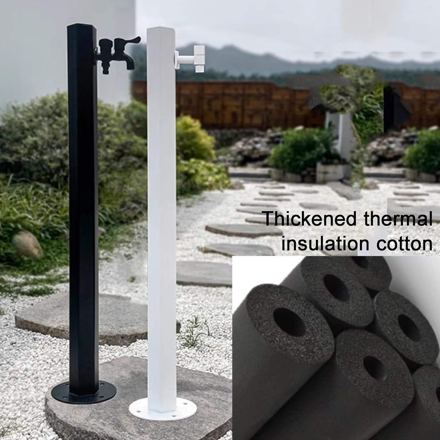 304 Stainless Steel Vertical Garden Water Column, Freestanding Garden Water Column, Garden Hose Stand with Full Copper Faucet, Outdoor Column Faucet, for Irrigation(Black-8x10cm/3.2)