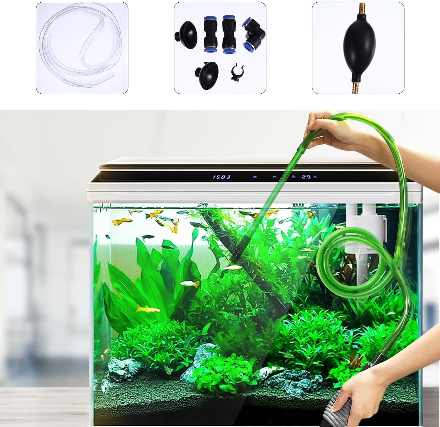 BESPORTBLE 3pcs Fish Tank Water Changer Set Aquarium Siphon Cleaner Gravel Vacuum Manual Mini Tool for Fish Tank Maintenance