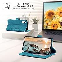 Vista 3 de Funda tipo cartera para iPhone XR, [bloqueo RFID] Soporte para 3 tarjetas con ranura para tarjeta de crédito Funda protectora magnética de piel Azul
