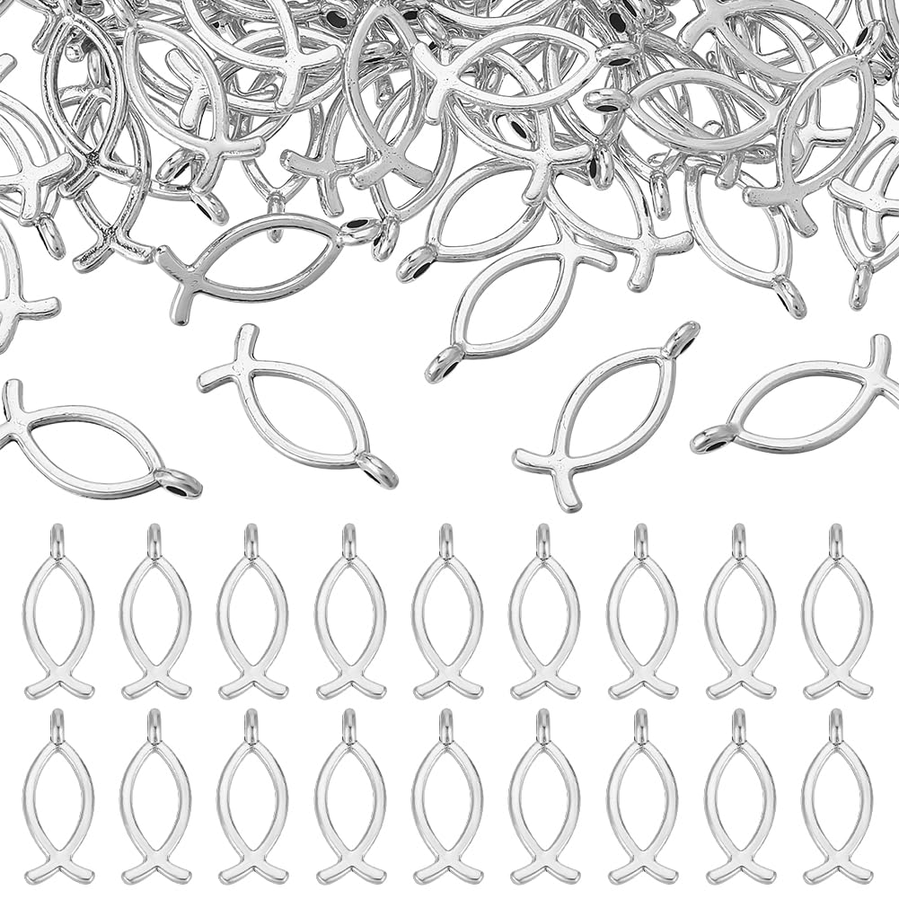 HOBBIESAY Jesus Fish for Christian Faith Jewelry Tibetan Style Charms Jesu Fishes Charms Fishes Charm Pendant for DIY Bracelet Necklace Jewelry Making