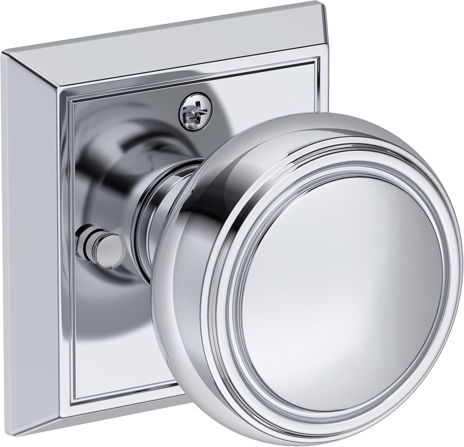 Baldwin PV.BRE.CHR Bremerton Privacy Door Knob Set with Chamfered Square Rose from the Reserve Collection - Lifetime Satin Brass