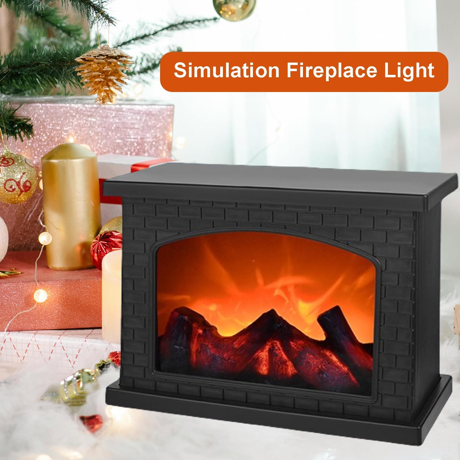 Ragyzity Decorative Small Fireplace Lantern, Flameless Portable Electric Light, Cozy Indoor Mini Fireplace for Home Christmas Decor