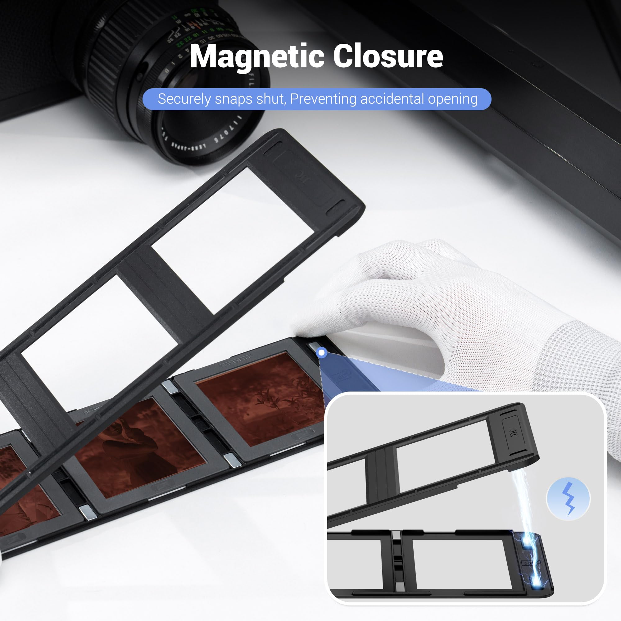 JJC 120 Negative Filmhalter für 3 Stück 6×6 Format Dias, Mittelformat Negativfoto Scanmaske Magnetabdeckung Passend für Flachbettscanner mit Hintergrundbeleuchtung