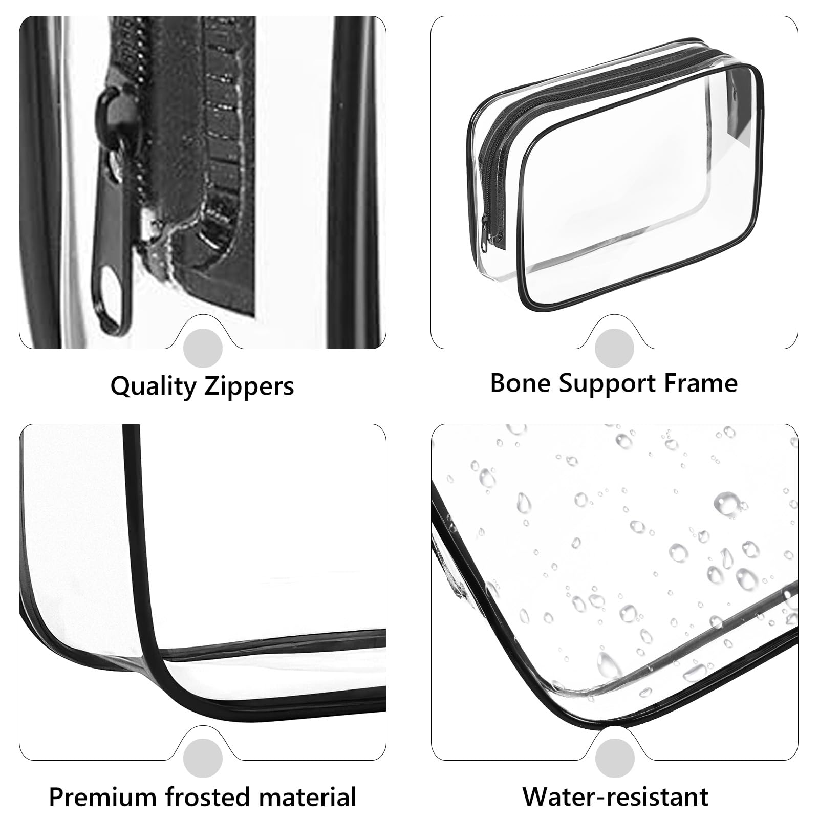 AURUZA Trousse de maquillage transparente – Trousse de toilette approuvée par la TSA pour articles de toilette de voyage, noir, 16 Pack