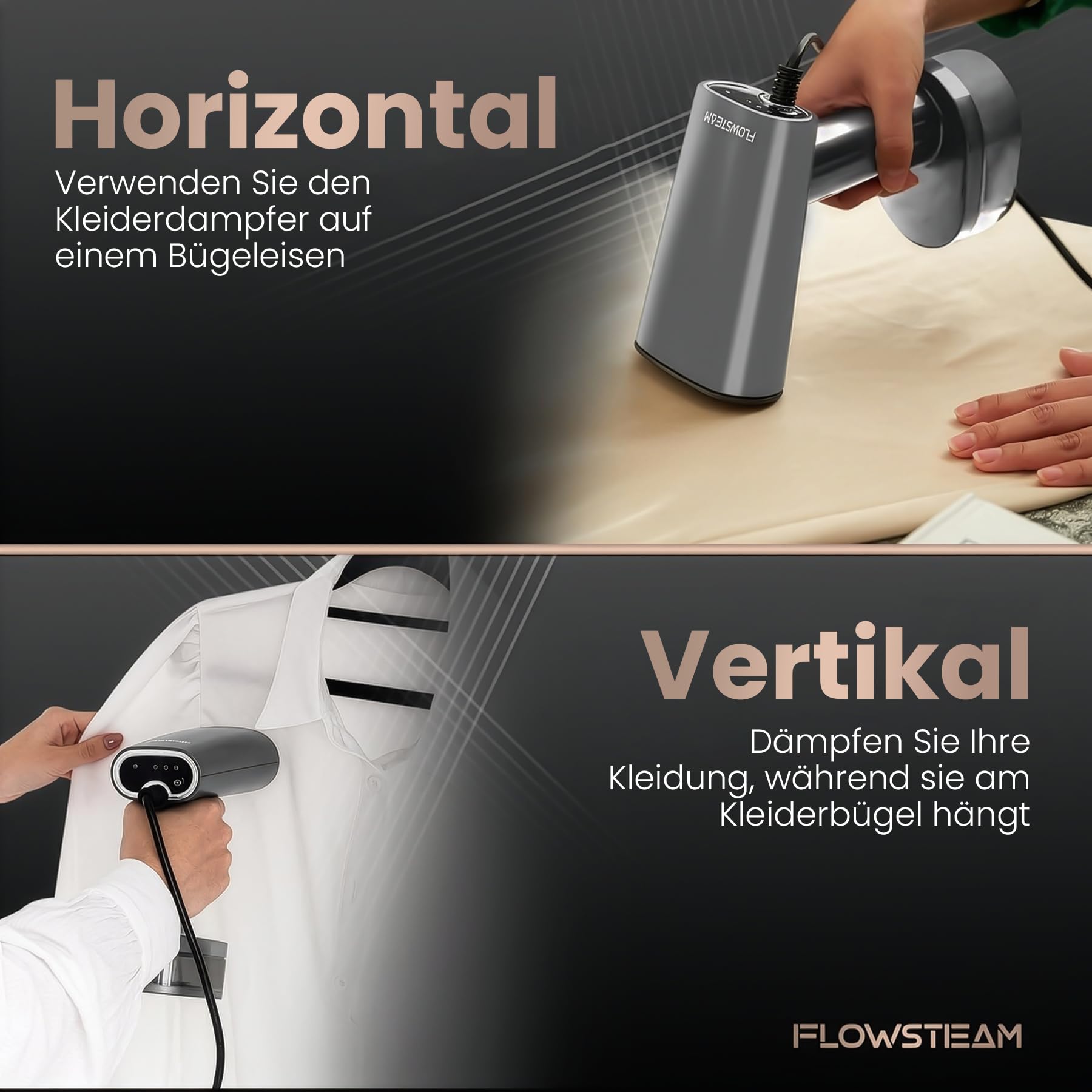 Kleidung Dampfglätter – 1680W Hand-Dampfbügeleisen, 25s Schnellaufheizung, 370ml Wassertank, 3 Dampfmodi, Trockenbügelfunktion, Hitzebeständiger Schutzhandschuh (Mattgrau)