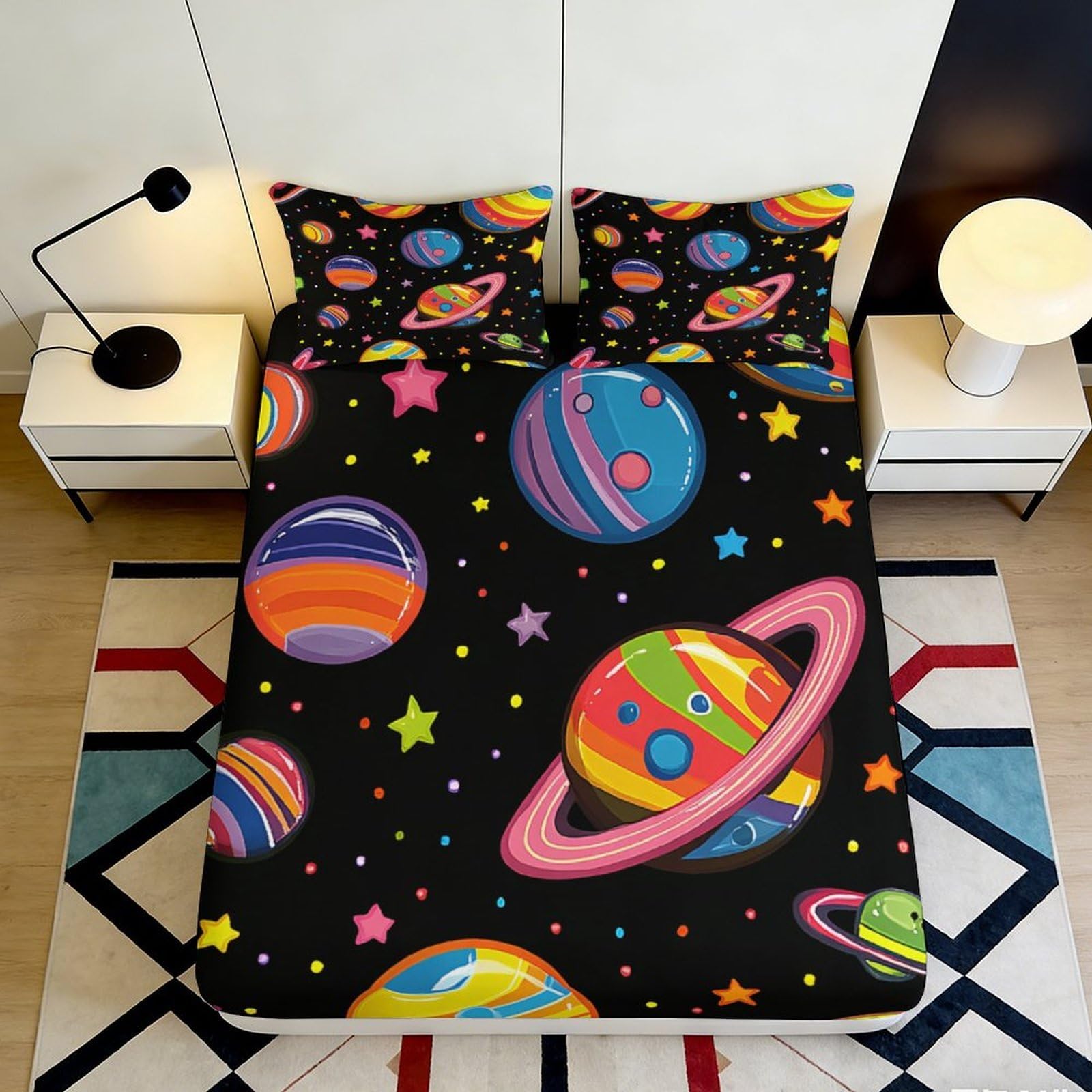 3D Printed Galaxy Starry Sky Fitted Sheet Microfiber Soft Easy Care Cosmic Nebula Bed Cover for Bedroom Decor 90x200x25cm