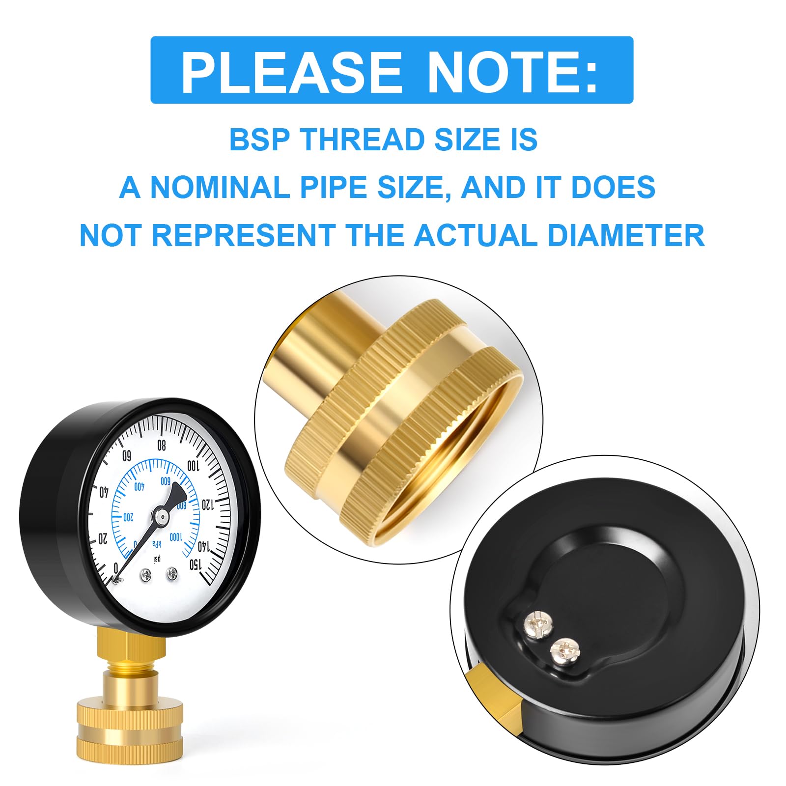 0-7 bar (0-100 Psi) 2-calowe stalowe podwójne manometry testowe z podziałką, połączenie BSP 3/4", dokładność -3-2-3%.