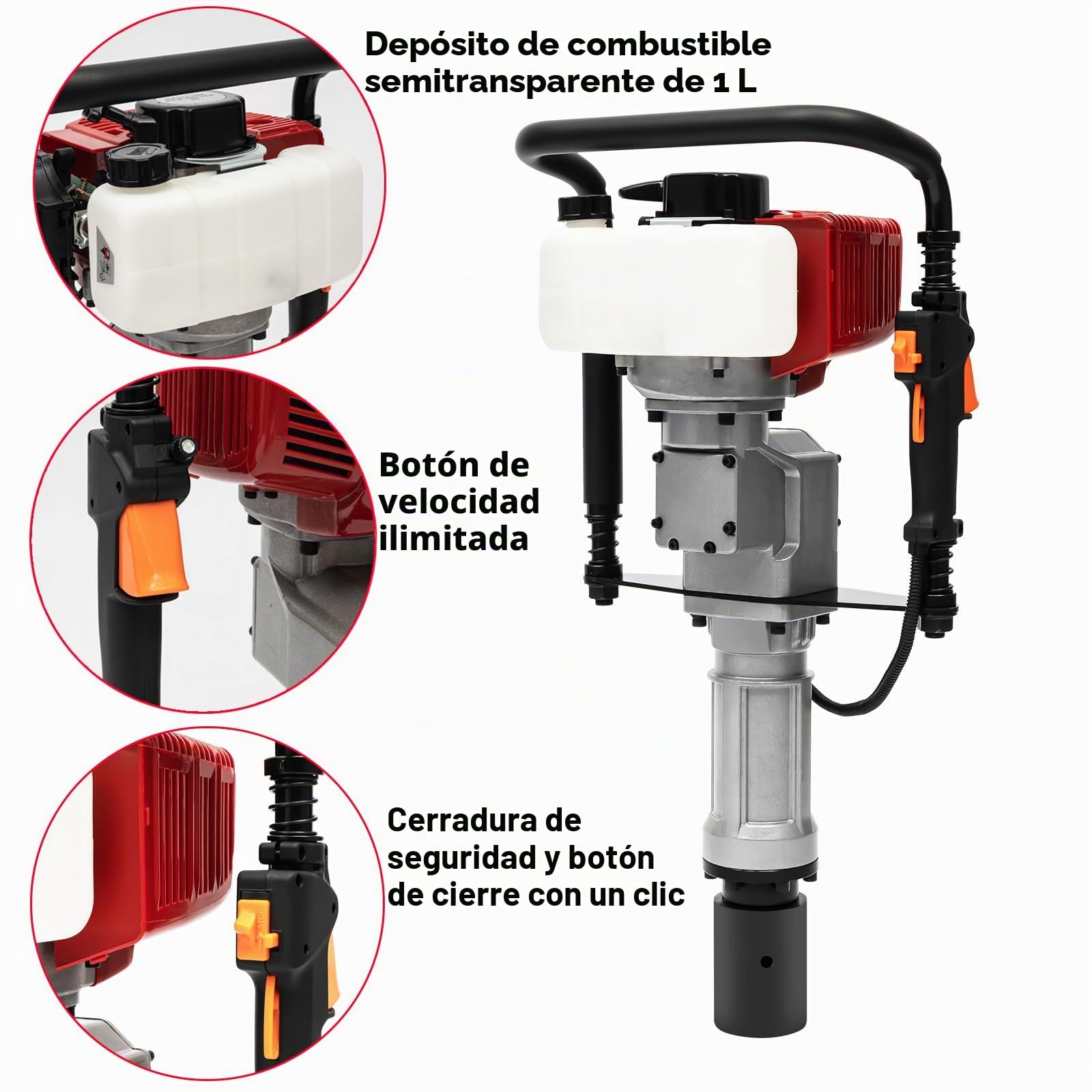 Clavador de Postes 2 tiempos T Post Controlador de Postes de Gas Martillo de postes con 2 Cabezales de Conducción 55/70mm para Cercas Agrícolas, Ranchos, Mejoras de Carreteras