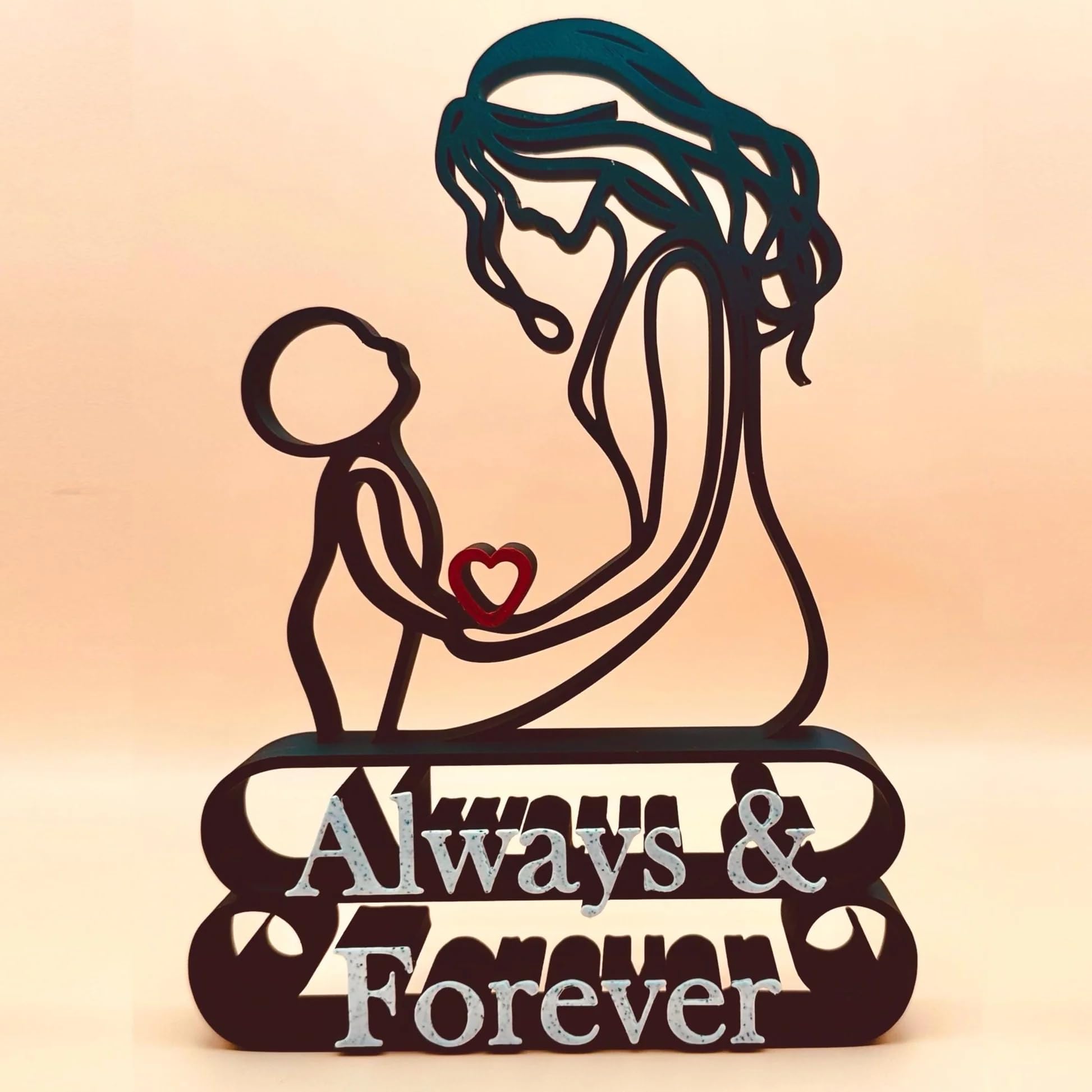 2d6 Designs Mother & Child Line Art Sculpture - Always & Forever - Minimalist Gift for Mum, Baby Shower or Mother's Day (Black, Medium (20cm))